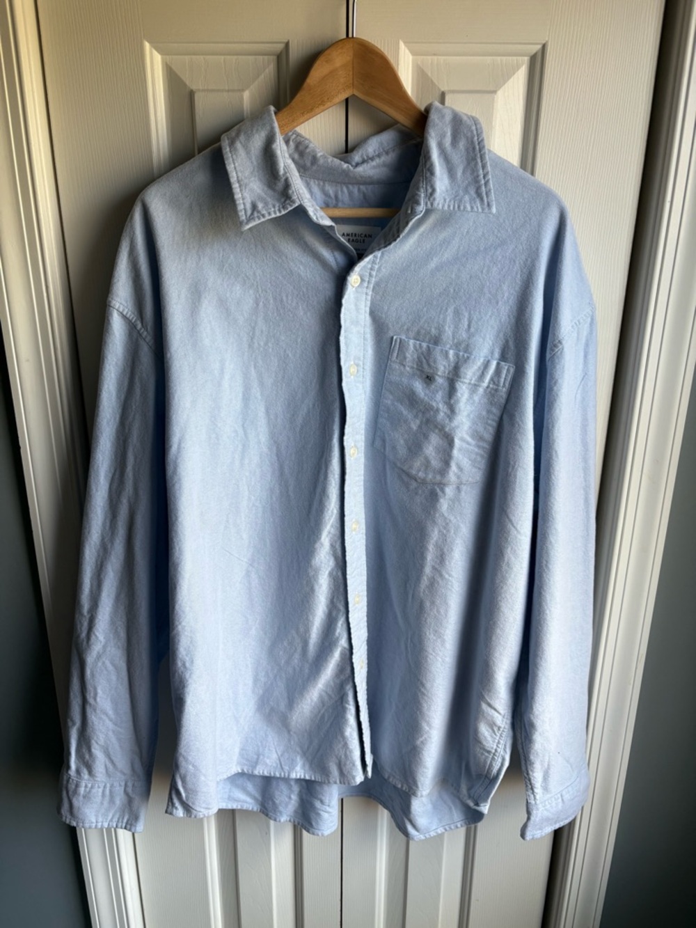 American Eagle Mens Light Blue Long Sleeve Flannel Button Down Shirt Size XL NWT